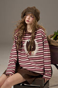 ELFSACK Soft Yarn Design Long Sleeve Hoodless Sweatshirt Full Size Plus Size