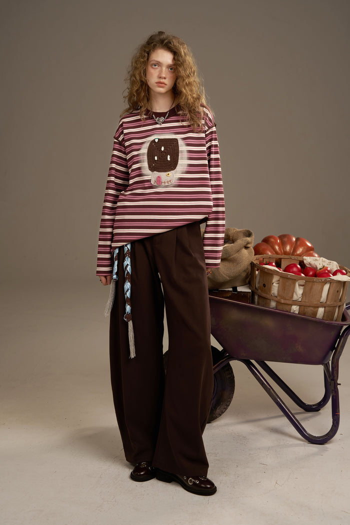 ELFSACK Soft Yarn Design Long Sleeve Hoodless Sweatshirt Full Size Plus Size