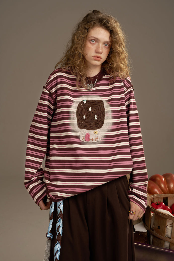 ELFSACK Soft Yarn Design Long Sleeve Hoodless Sweatshirt Full Size Plus Size