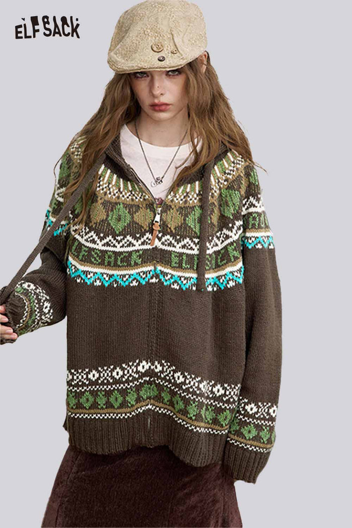 ELFSACK Soft Zip Hooded Long Sleeve Sweater