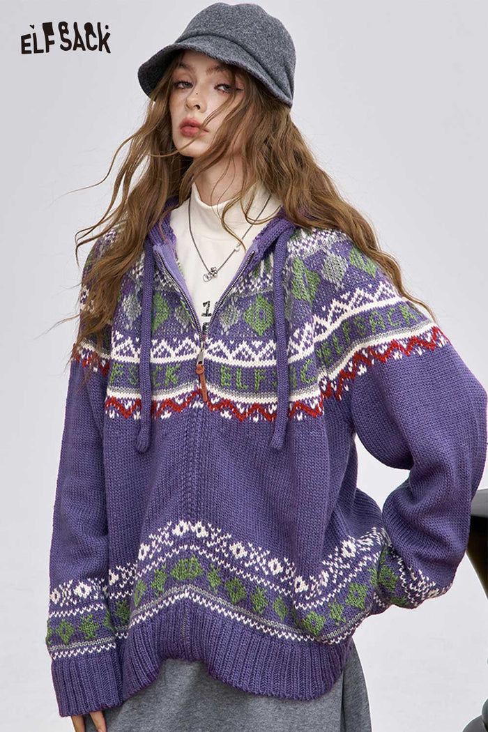 ELFSACK Soft Zip Hooded Long Sleeve Sweater