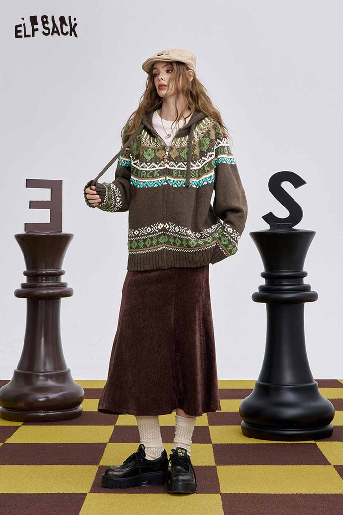 ELFSACK Soft Zip Hooded Long Sleeve Sweater