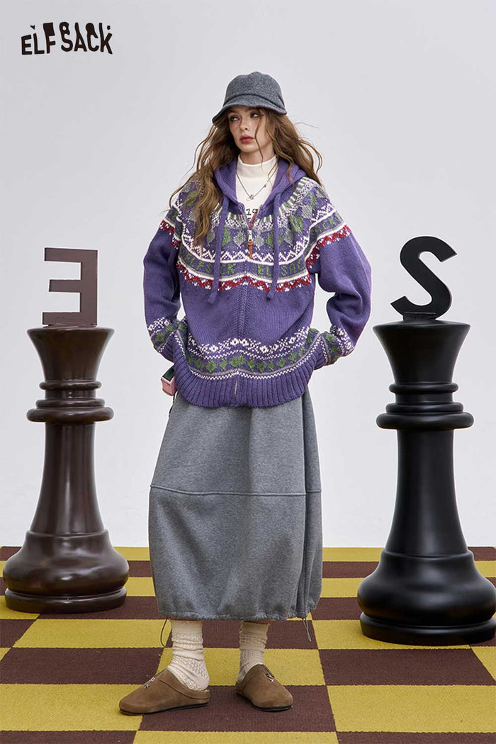 ELFSACK Soft Zip Hooded Long Sleeve Sweater