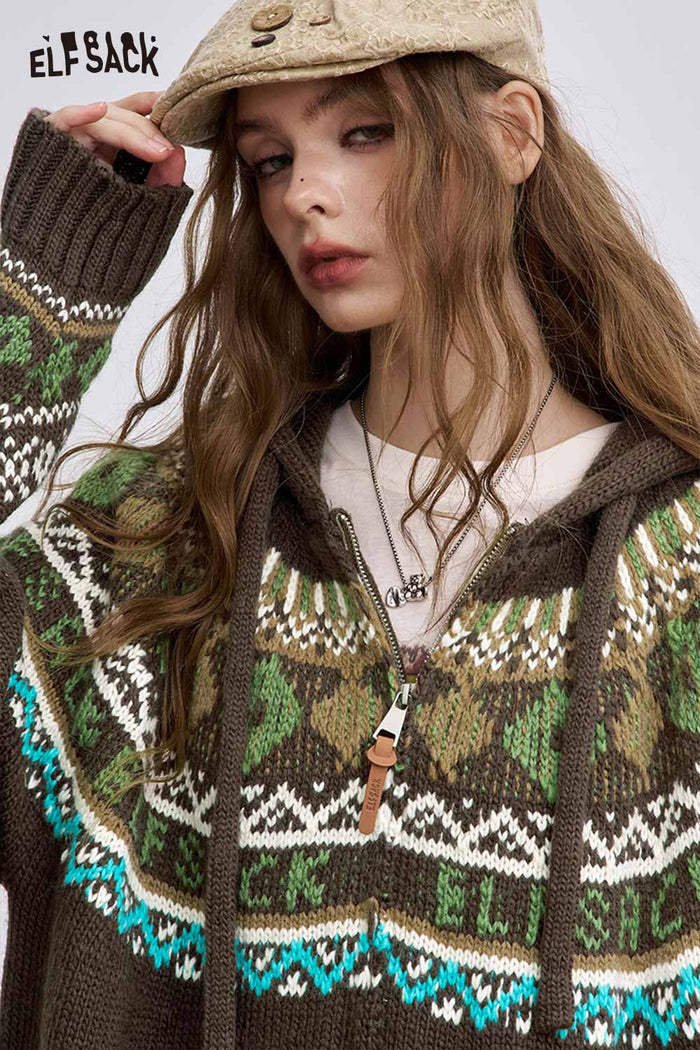 ELFSACK Soft Zip Hooded Long Sleeve Sweater