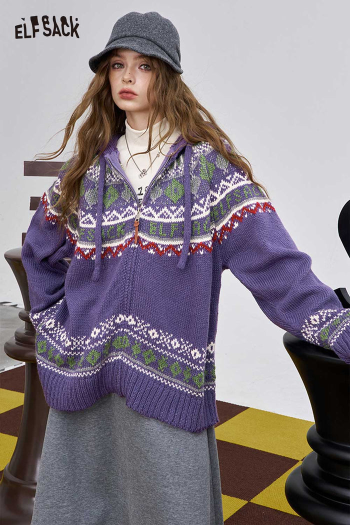 ELFSACK Soft Zip Hooded Long Sleeve Sweater