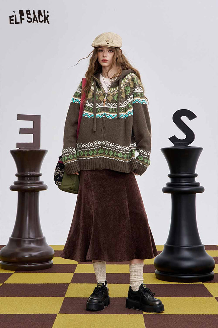 ELFSACK Soft Zip Hooded Long Sleeve Sweater