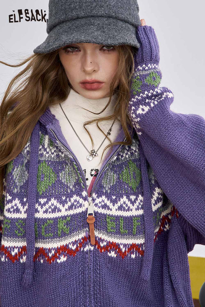 ELFSACK Soft Zip Hooded Long Sleeve Sweater