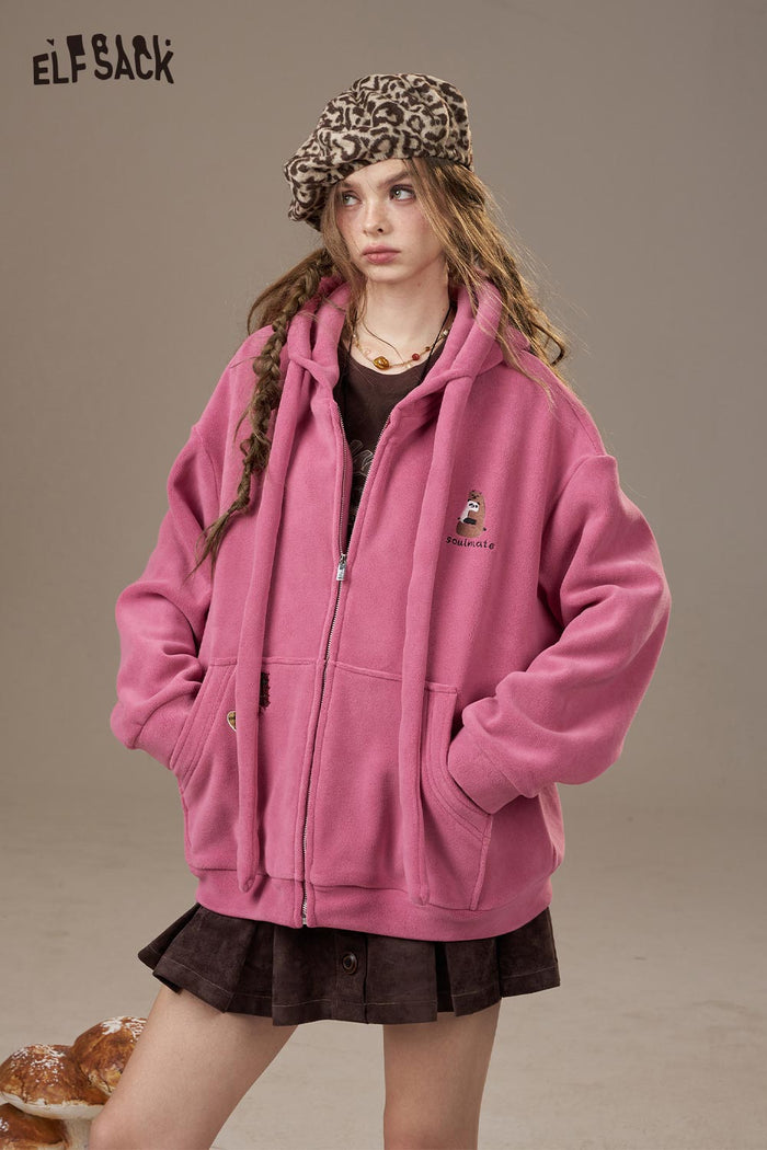 ELFSACK Soft Zip Loose Fit Comfort Hoodie