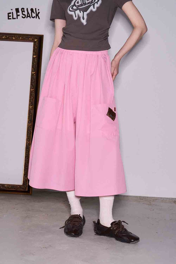 ELFSACK Solid Color Pocket Wide Leg Pants