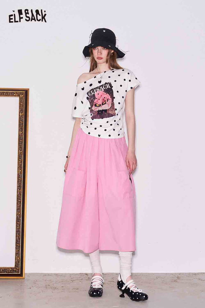 ELFSACK Solid Color Pocket Wide Leg Pants