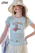 ELFSACK Solid Graphic Print Knit Short Sleeve Tee Slim Fit