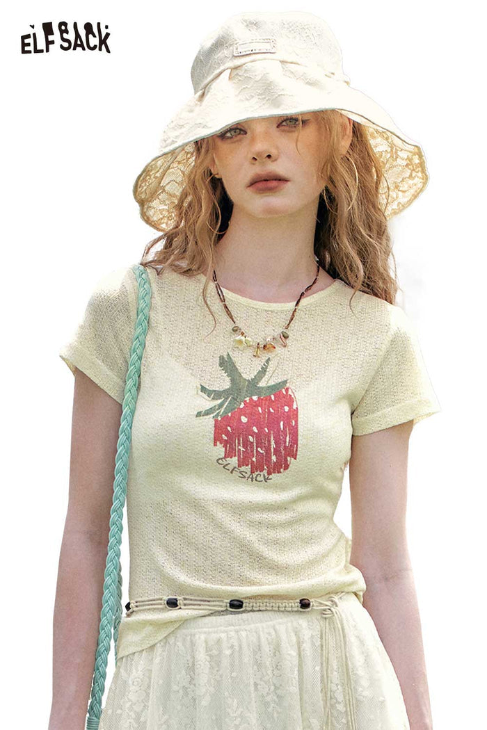 ELFSACK Solid Graphic Print Knit Short Sleeve Tee Slim Fit