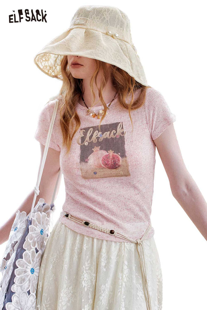 ELFSACK Solid Graphic Print Knit Short Sleeve Tee Slim Fit