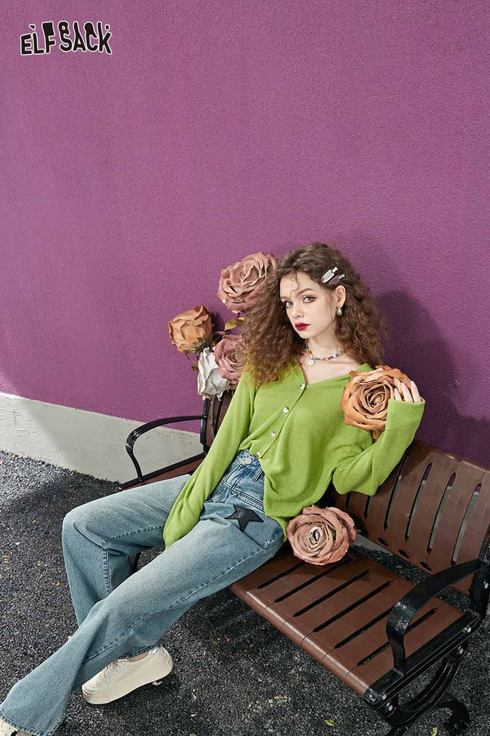 Solid Knit Long Sleeve Sweater