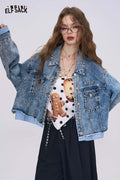 ELFSACK Sophisticated Plaid Patchwork Denim Jacket, Plaid Cuffs Detail