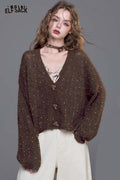 Speckled V-Neck Loose Knit Cardigan