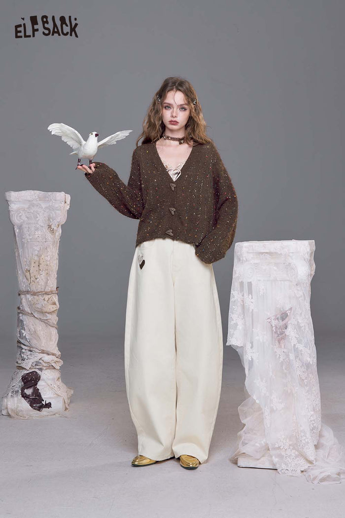 Speckled V-Neck Loose Knit Cardigan