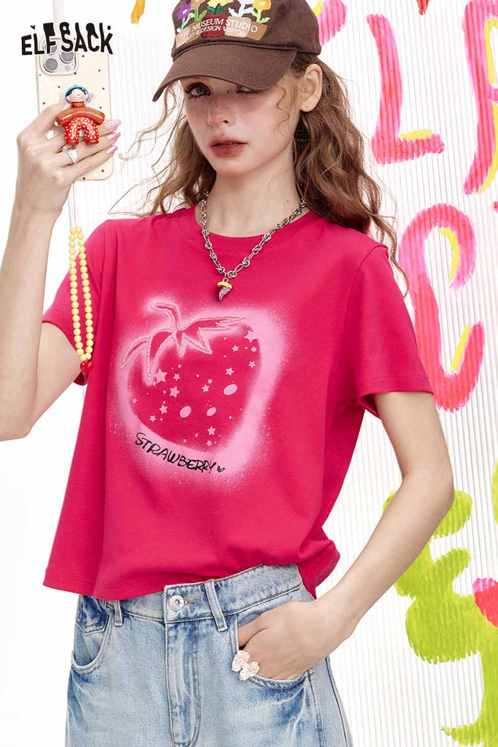 ELFSACK Spray Paint Strawberry Star Print Tee