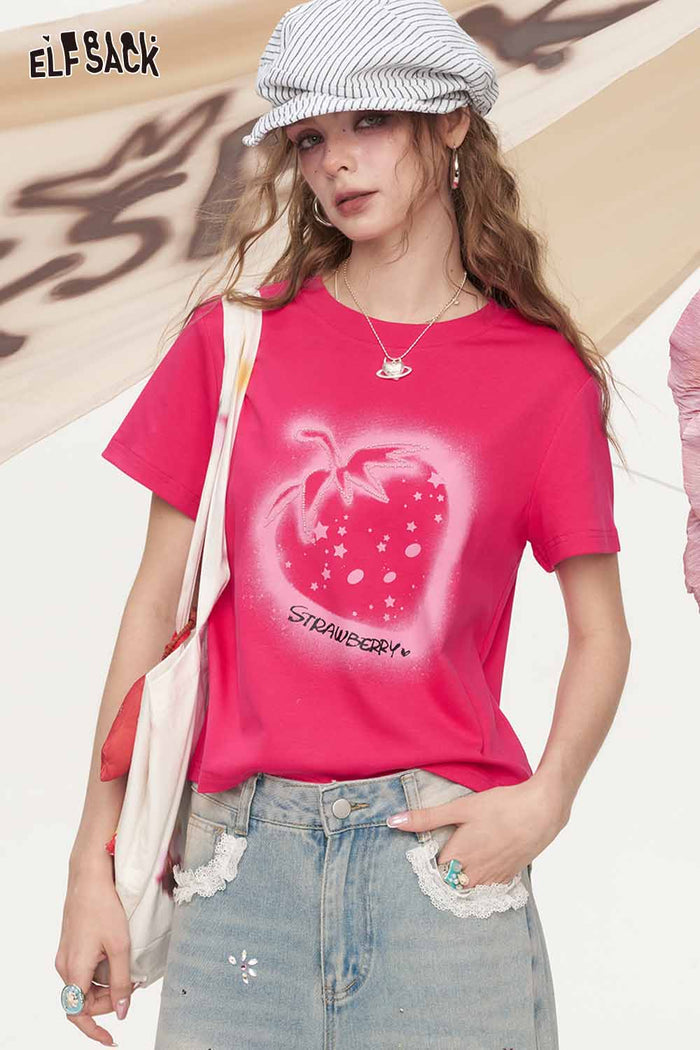 ELFSACK Spray Paint Strawberry Star Print Tee