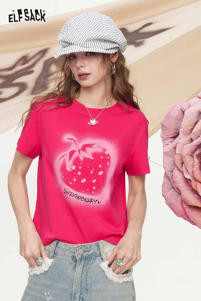 ELFSACK Spray Paint Strawberry Star Print Tee