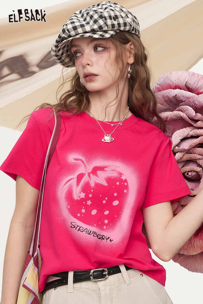 ELFSACK Spray Paint Strawberry Star Print Tee
