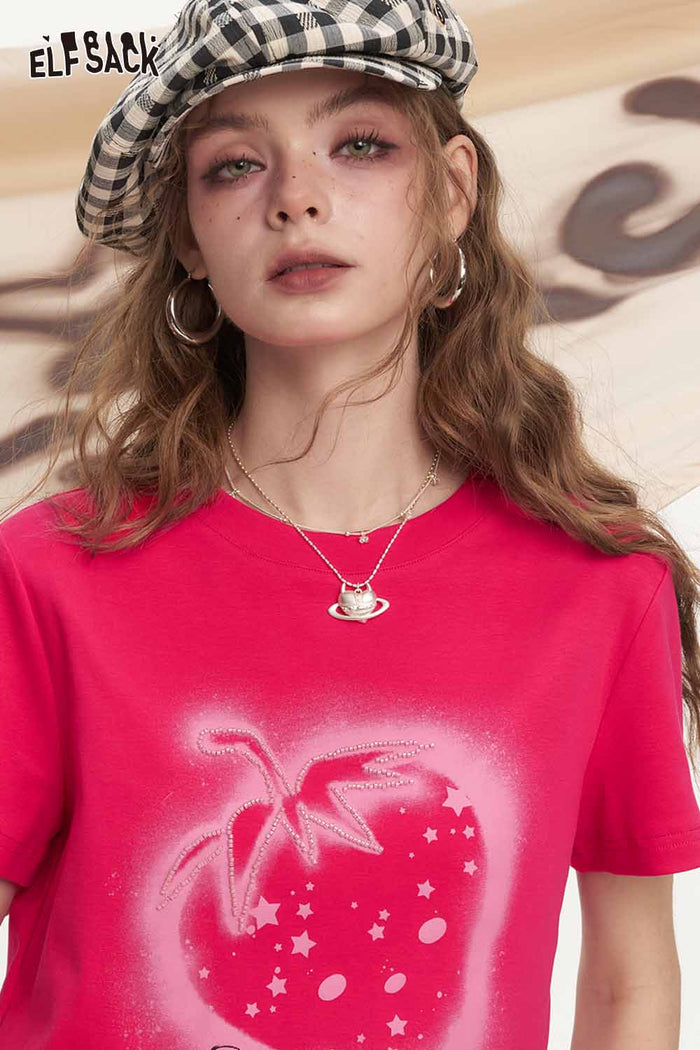 ELFSACK Spray Paint Strawberry Star Print Tee