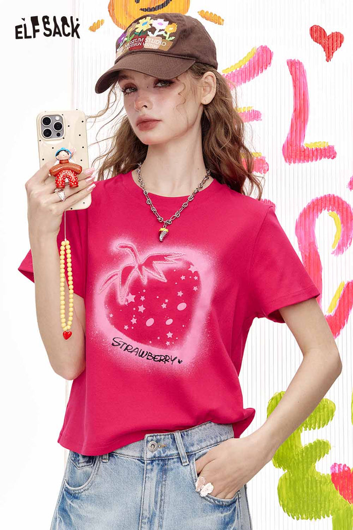ELFSACK Spray Paint Strawberry Star Print Tee