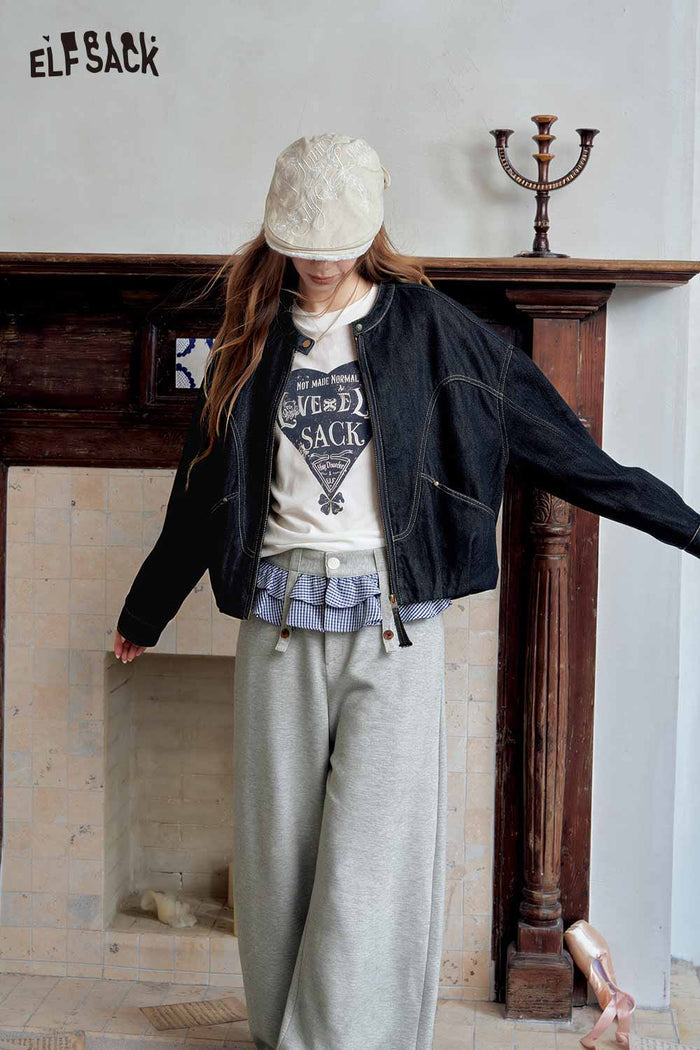 Stand Collar Crop Zip Up Jacket