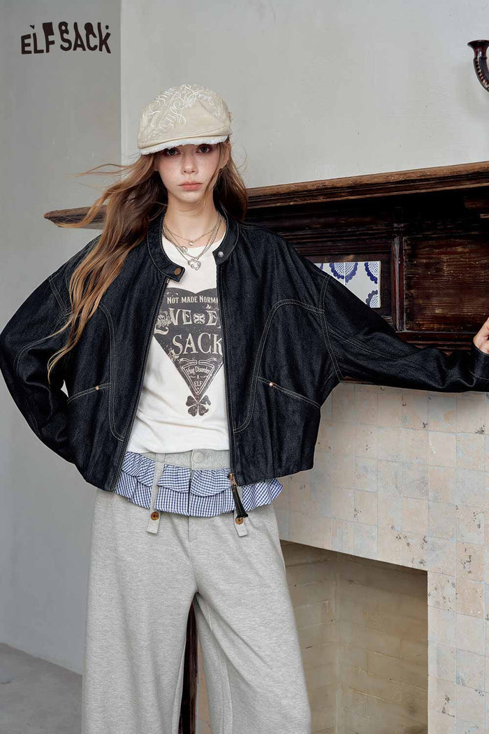 Stand Collar Crop Zip Up Jacket