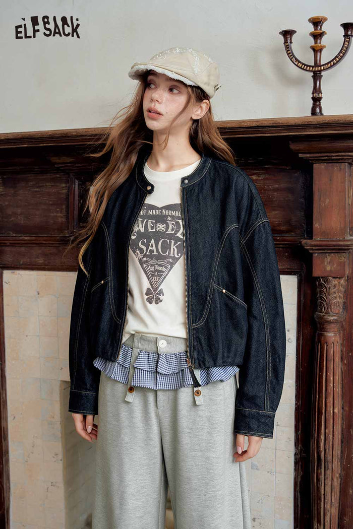 Stand Collar Crop Zip Up Jacket