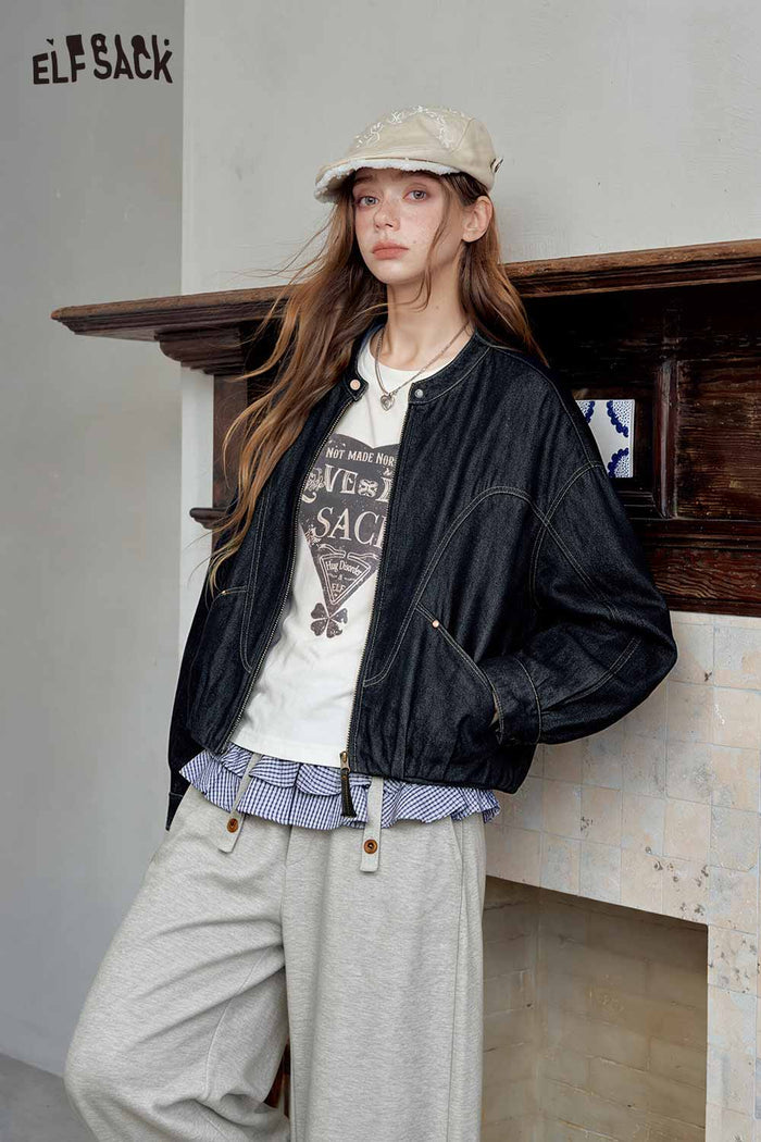 Stand Collar Crop Zip Up Jacket