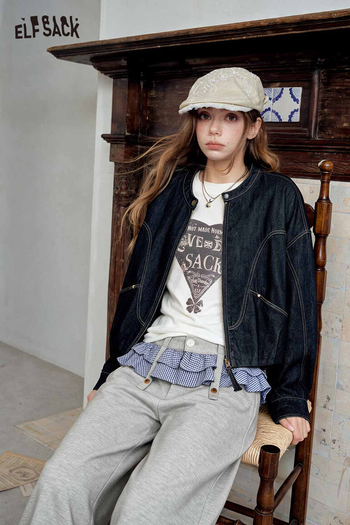 Stand Collar Crop Zip Up Jacket