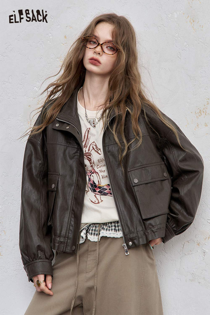 Stand Collar Cropped Biker Jacket