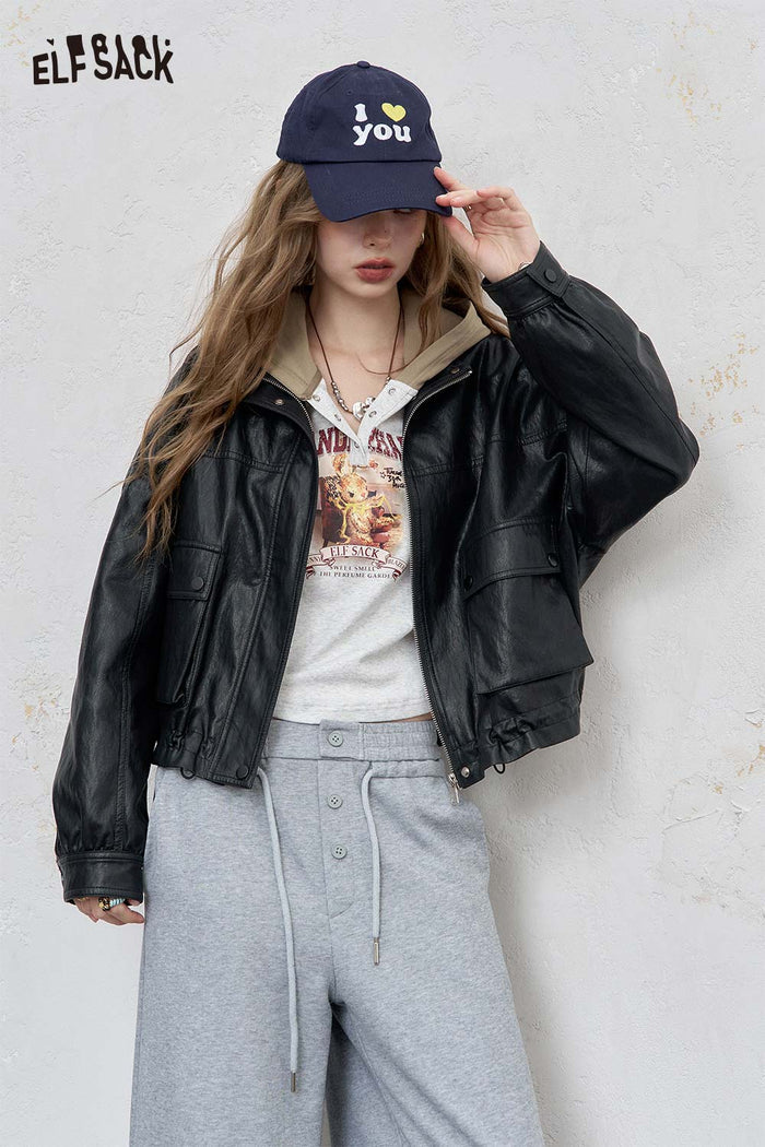 Stand Collar Cropped Biker Jacket