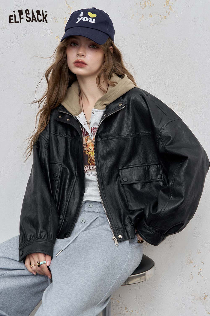 Stand Collar Cropped Biker Jacket