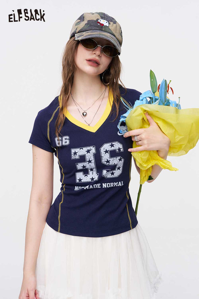ELFSACK Star Print Fitted Sporty T-Shirt