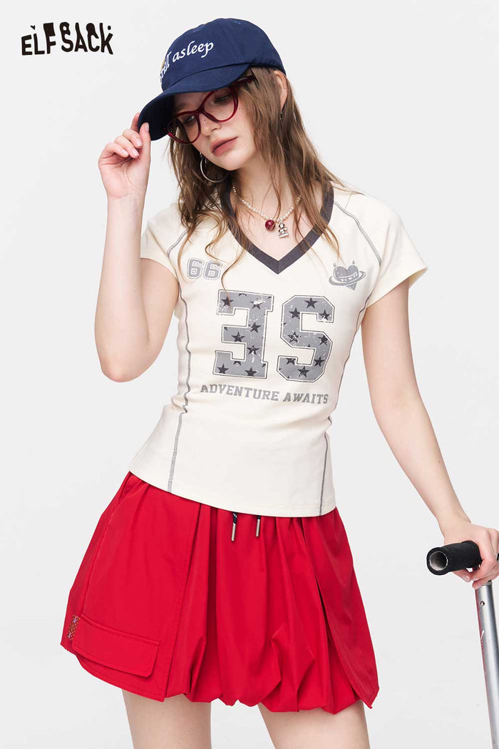 ELFSACK Star Print Fitted Sporty T-Shirt