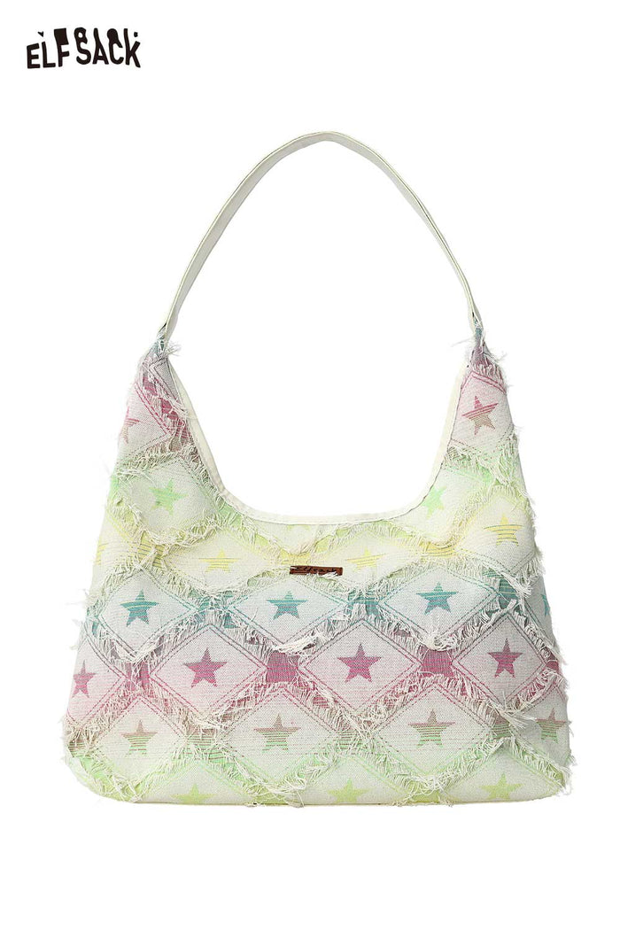 ELFSACK Star Print Gradient Denim Shoulder Bag
