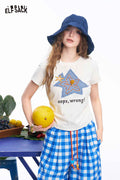 ELFSACK Star Print Side Ruched Crop Tee