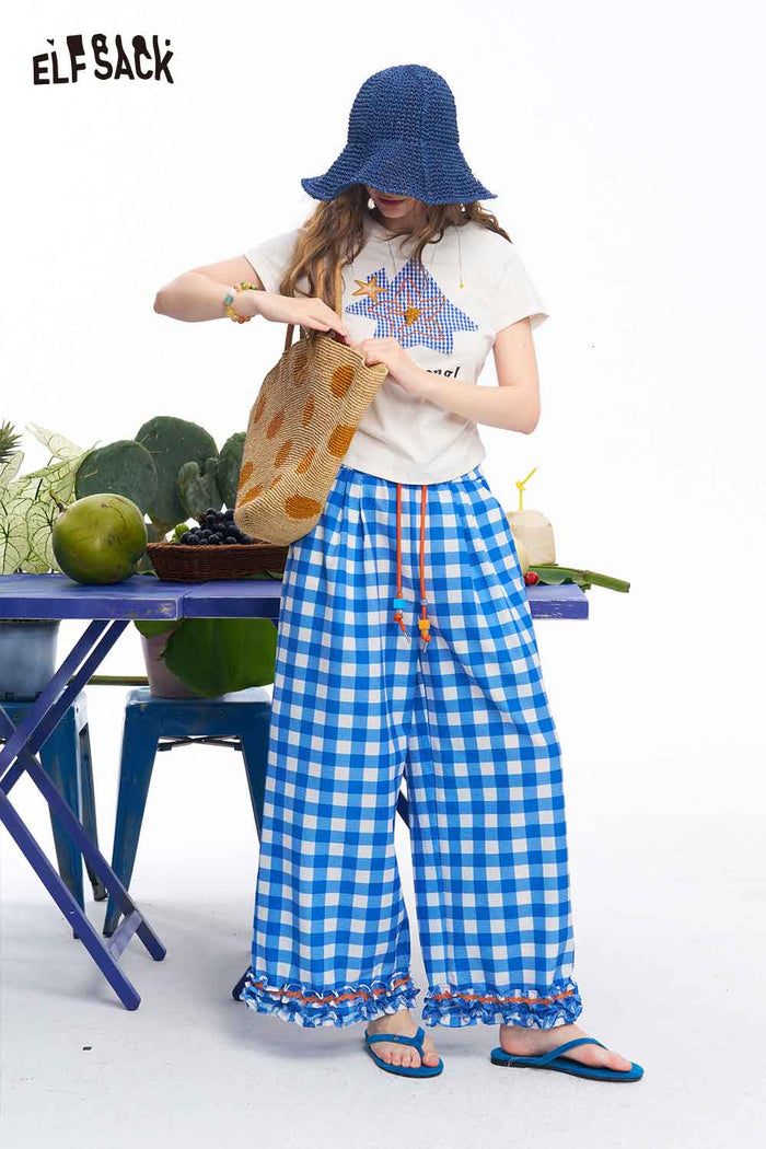 ELFSACK Star Print Side Ruched Crop Tee