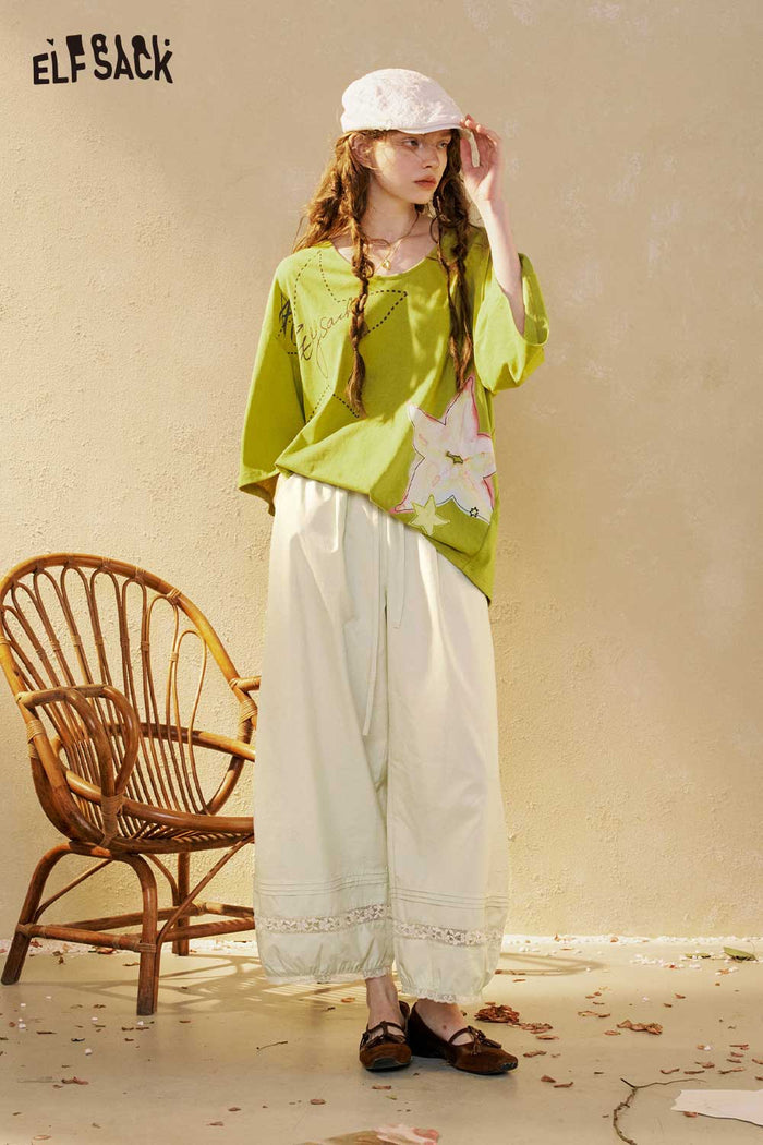 Star Print V Neck Loose Graphic Tee