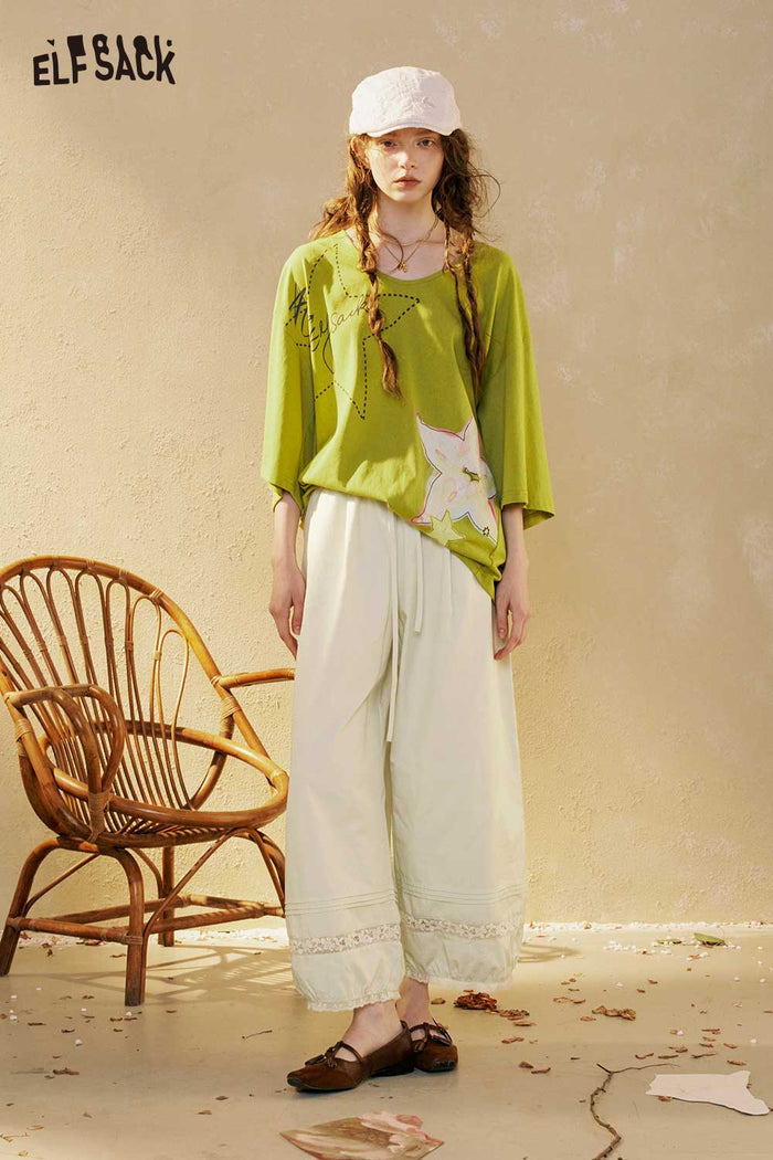 Star Print V Neck Loose Graphic Tee