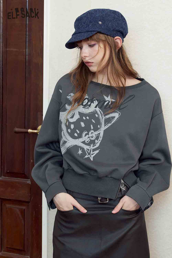 Strawberry Graphic Crop Pullover Sweatshirt