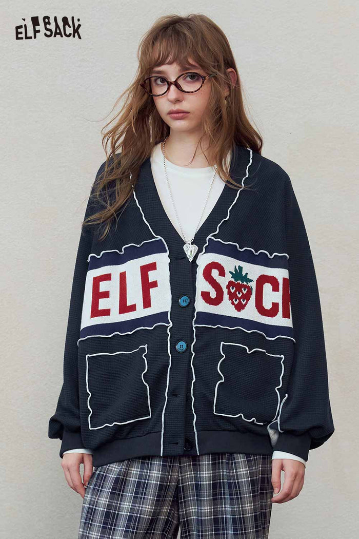 Strawberry Graphic V-Neck Knit Cardigan