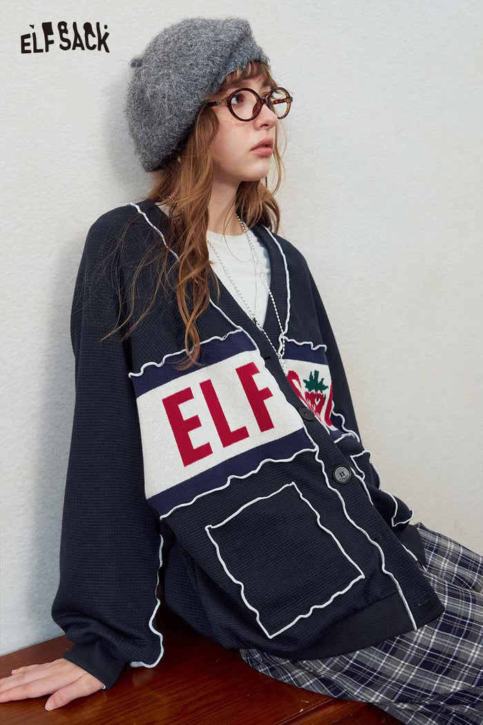 Strawberry Graphic V-Neck Knit Cardigan