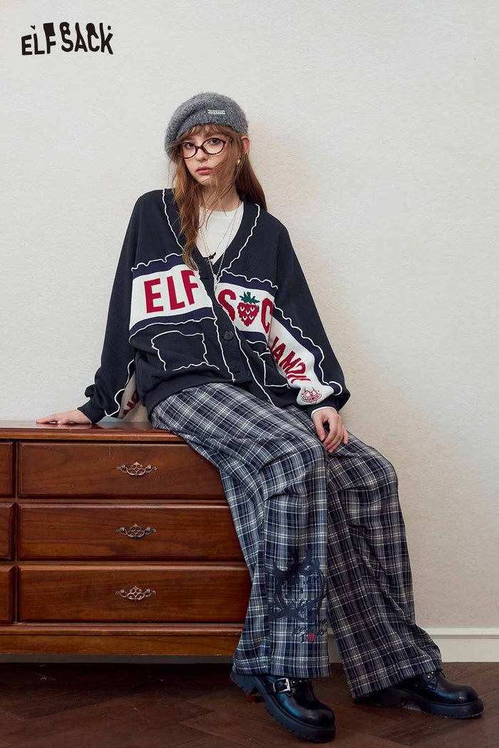 Strawberry Graphic V-Neck Knit Cardigan