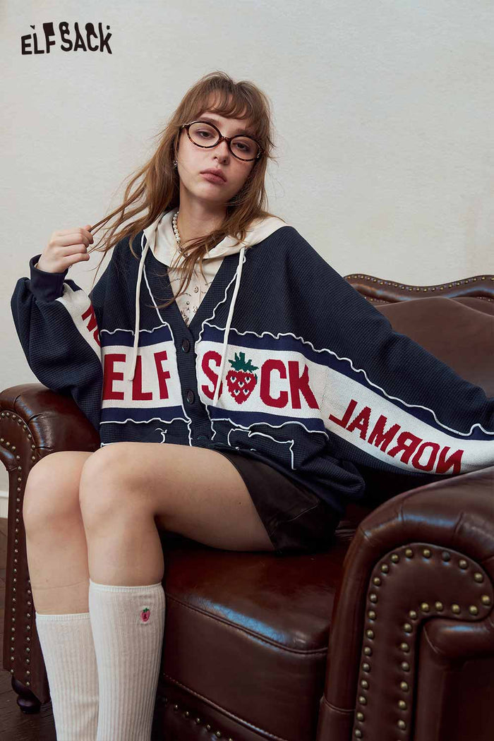 Strawberry Graphic V-Neck Knit Cardigan