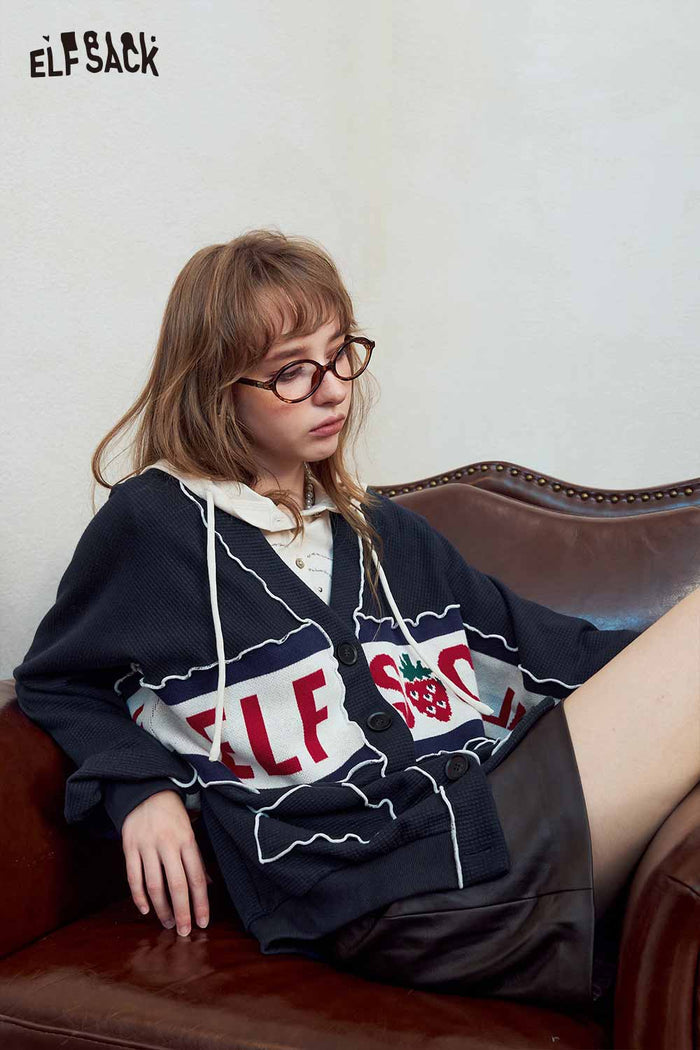 Strawberry Graphic V-Neck Knit Cardigan