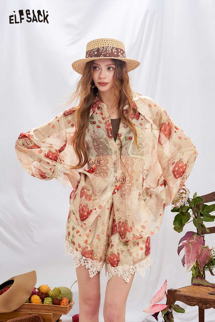 ELFSACK Strawberry Lace 2 Piece Shirt Shorts Set