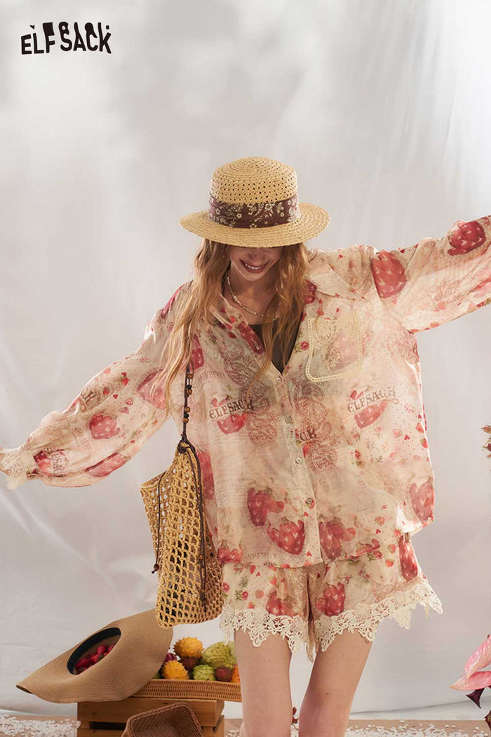 ELFSACK Strawberry Lace 2 Piece Shirt Shorts Set